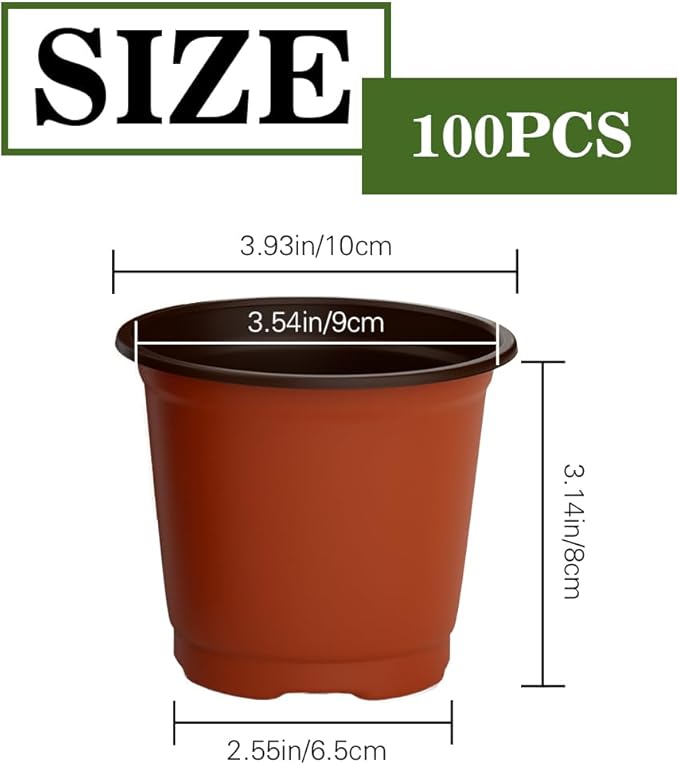 Nursery Pots 100 PCS 4 Inch Plant Pots with 100 Labels, Planting Pot for Plants Indoor Outdoor, Plastic Flower Pot for Seedlings Transplanting Small Plants Growing