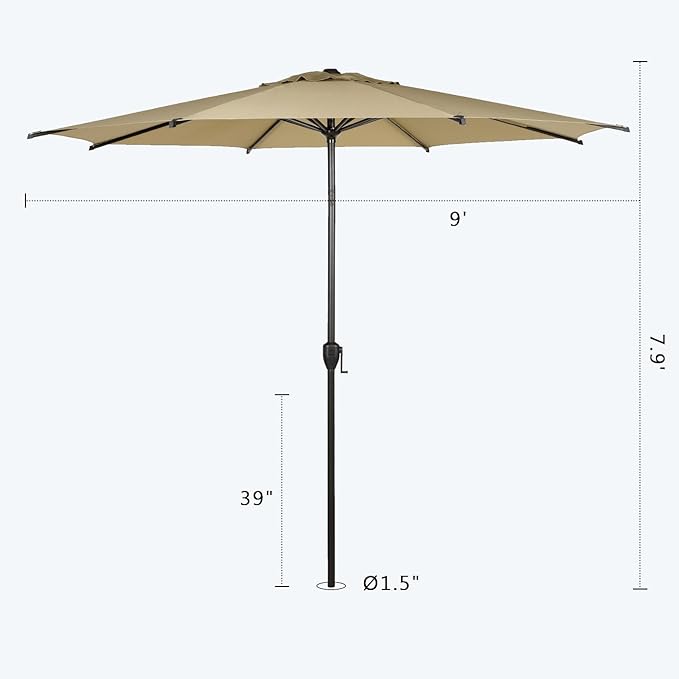 Abba Patio 9FT Lyon Outdoor Patio Umbrella Outdoor Table Umbrella with Push Button Tilt and Crank Market Umbrella 8 Sturdy Ribs UV Protection Waterproof for Garden Deck Backyard Pool Tan