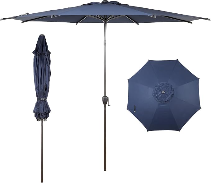 Abba Patio 11FT Lyon Outdoor Patio Umbrella Outdoor Table Umbrella with Push Button Tilt and Crank Market Umbrella 8 Sturdy Ribs UV Protection Waterproof for Garden Deck Backyard Pool, Navy Blue