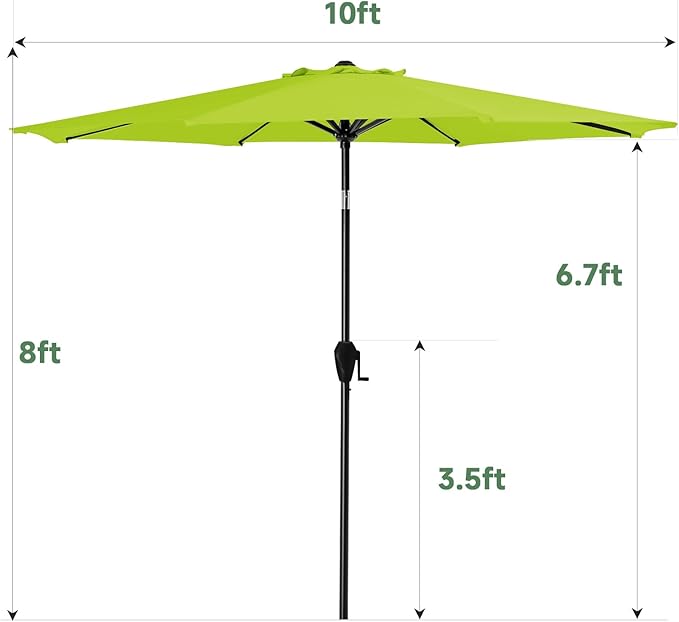MEWAY 10ft Patio Umbrella Outdoor Table Umbrellas with Push Button Tilt and Crank, Market Umbrella 8 Sturdy Ribs for Deck, Garden, Pool and Backyard, Apple Green