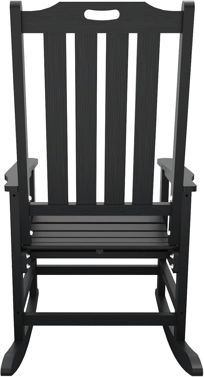 Oversized Rocking Chair Set of 2, Outdoor Rocking Chair for Adults, All Weather Resistant Porch Rocker for Lawn Garden, Black