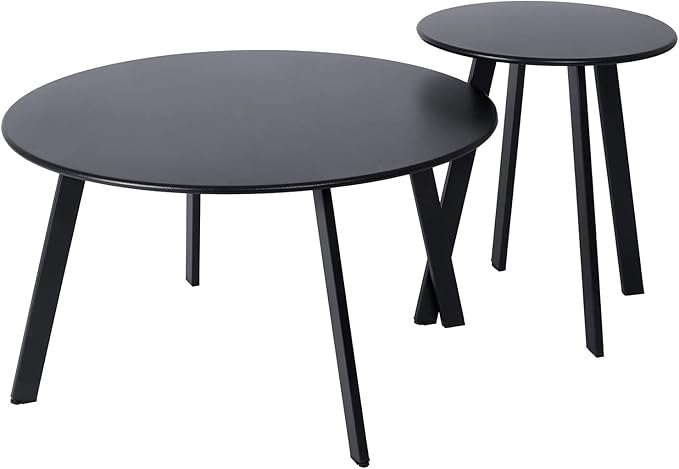 Patio Outdoor Coffee Table Set of 2 - Weather Resistant Outdoor Round End Table Modern Coffee Tables for Living Room Balcony Home Office (Black)