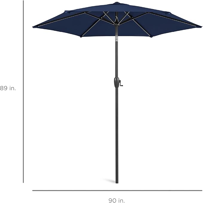 Best Choice Products 7.5ft Heavy-Duty Round Outdoor Market Table Patio Umbrella w/Steel Pole, Push Button Tilt, Easy Crank Lift - Navy Blue