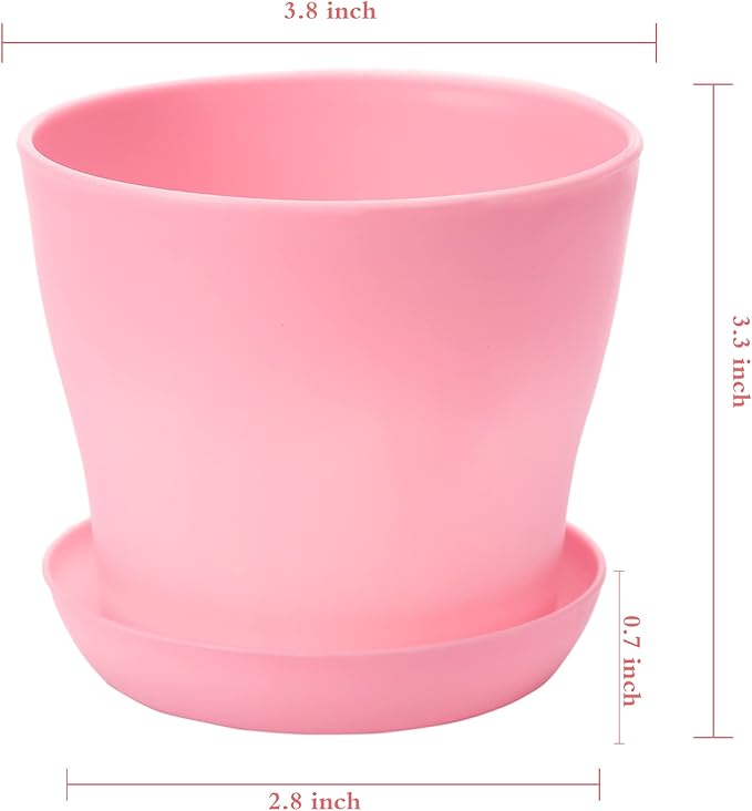 TDHDIKE 10 Pcs Plastic Planters Indoor Flower Plant Pots, Mini Flower Seedlings Nursery Pot/Planter/Flower Pot with Pallet, Modern Decorative Gardening Containers (Pink)