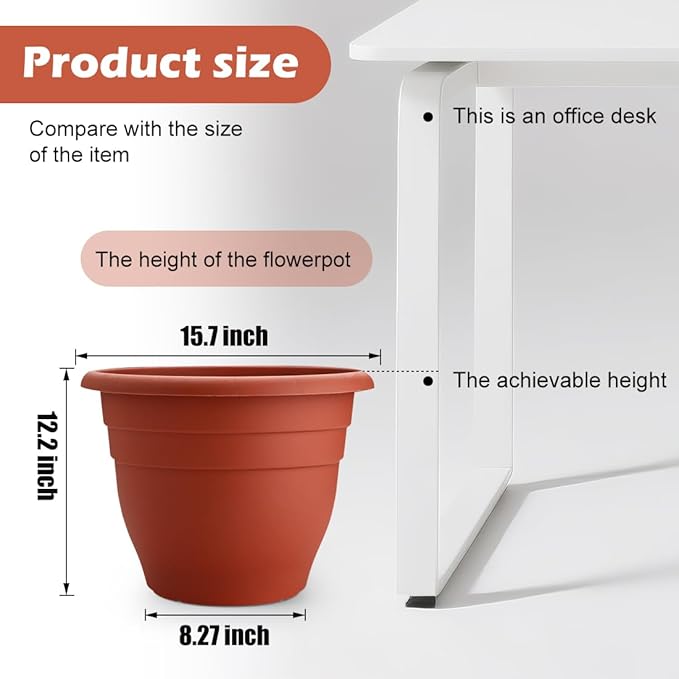 3 Pack Large 16 Inch Plastic Plant Pots for Outdoor Plants,Durable & Lightweight Flower Pots with Drainage Holes,Weather-Resistant Large Planters for Patio Garden(Brick Red)