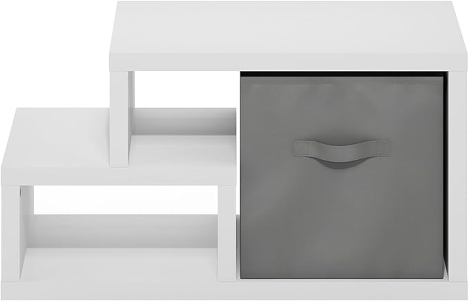 Furinno Viola Multipurpose Shelf, with Storage Bin, White/Light Grey