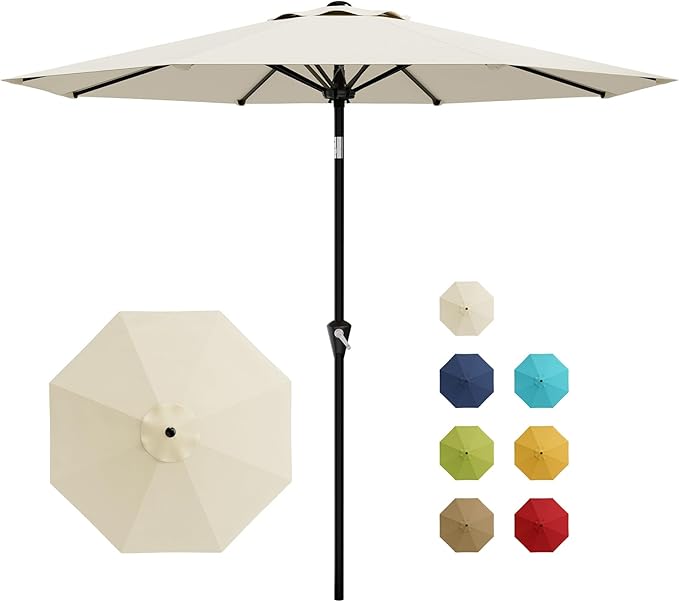 Garvee 9FT Patio Umbrella - Outdoor Table Umbrella with Smooth Crank Lift, Push Button Tilt and 8 Sturdy Ribs - Market Umbrella UV Protection Waterproof for Pool, Deck, Yard, Garden -Beige