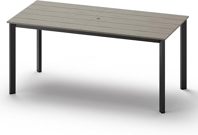 Outdoor Patio Dining Table, HDPS & Aluminum Outdoor Table with Umbrella Hole, All-Weather for Deck, Garden, Lawn, Backyard, Poolside (Classic Gray)