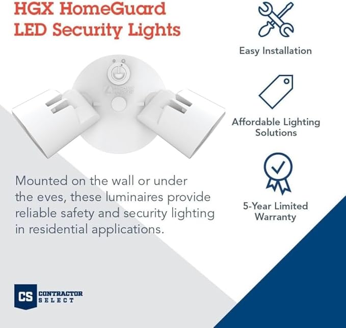 Lithonia Lighting HomeGuard 2-Light LED Outdoor Flood Lights, Outdoor LED Lights, Dusk to Dawn Sensor, Adjustable Lumens, 4000K Cool White, Round Heads, White (HGX LED 2RH ALO 40K 120 PE WH M2)