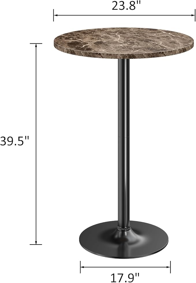 Furmax Bistro Pub Table Round Bar Height Cocktail Table for Home Bar, Round Bar Tables for Party, Dining Room, Living Room and Wedding, Metal Base MDF Top Obsidian, 40.6 Inch Height (1, Faux Marble)