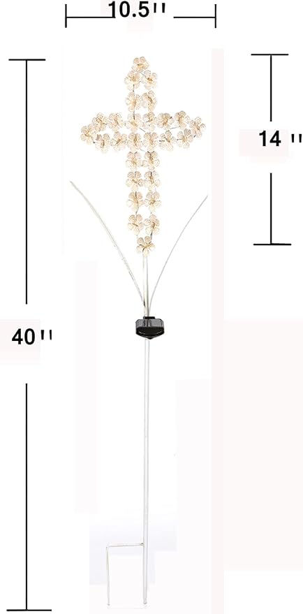 White Cross Garden Stake Solar Lights Metal Hydrangea Cross Stake Memorial Gift w/ 28 LEDs Perfect Sympathy Gifts (10" W x 40" H)