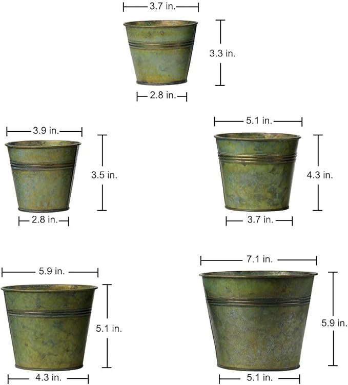 Briful 5 Size Galvanized Buckets Rustic Farmhouse Metal Bucket Galvanized Flower Bucket Plants Pot, Home Indoor Outdoor Decor Tin Planter, 3.7In/3.9 in/5.1In/5.9In/7.1In