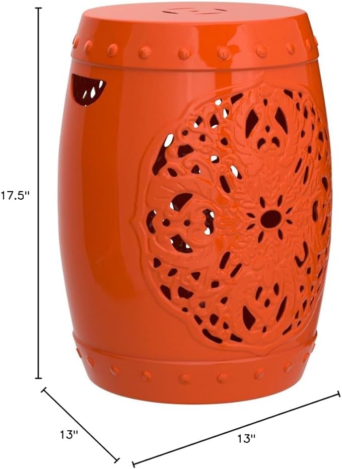 Safavieh Flora Glazed Ceramic Decorative Garden Stool, Orange