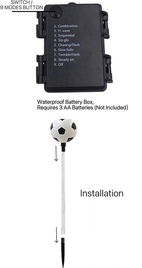 Battery Powered Garden Sports Ball Theme Party Stake Lights Soccer Football LED Landscape Path Lights Indoor/Outdoor Christmas Festival Home Patio Decoration Lamps
