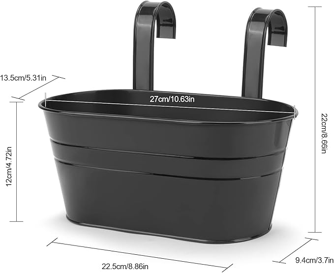 OGIMA 8pcs Hanging Planters Flower Pots, Metal Iron Wall Planter Indoor/Outdoor for Railing Balcony Garden Home Decoration with Detachable Hooks