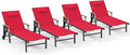 Ciokea Outdoor Lounge Chair with Pillow Set of 4, 5-Position Chaise Lounge with Wheels & Armrests, 400 lbs Heavy Duty Aluminum Pool Lounge Chairs, for Beach, Deck, Poolside & Backyard, Red