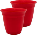 The HC Companies 16 Inch Eclipse Round Planter Pots with Drainage Holes & Attached Saucer, Lightweight UV-Resistant Plastic Indoor & Outdoor Planters, 2-Pack Flower Pots for Garden & Home Decor, Red