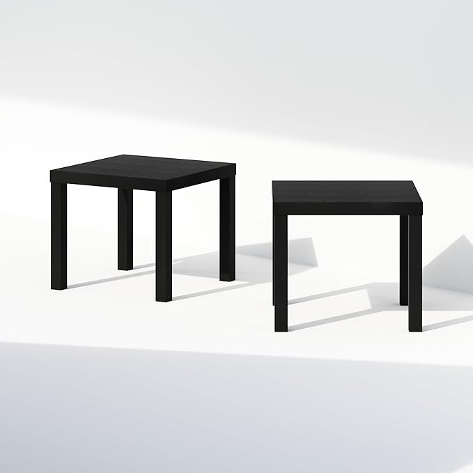 Furinno Classic Coffee Table Set of 2, Square Modern Coffee Table with Triple Thick Tabletop, Side Table with 4 Legs, for Living Room, Bedroom, Home Office, Black