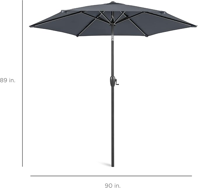 Best Choice Products 7.5ft Heavy-Duty Round Outdoor Market Table Patio Umbrella w/Steel Pole, Push Button Tilt, Easy Crank Lift - Slate