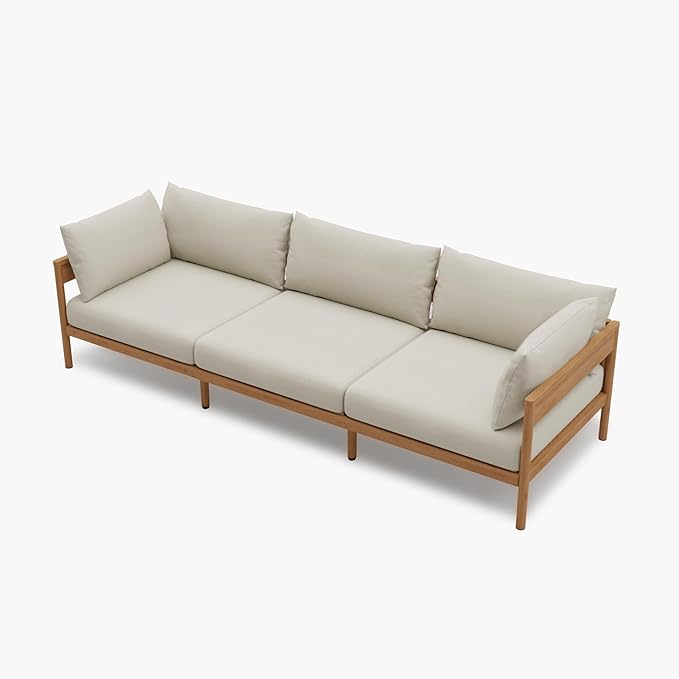 Acanva Modern Outdoor Patio Furniture Set, All-Weather Aluminium Conversation Sectional Sofa with Thick Cushions for Backyard, Garden, Porch, Couch, Beige