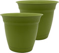The HC Companies 16 Inch Eclipse Round Planter Pots with Drainage Holes & Attached Saucer, Lightweight UV-Resistant Plastic Indoor Outdoor Planters, 2-Pack Flower Pots for Garden & Home Decor, Peridot