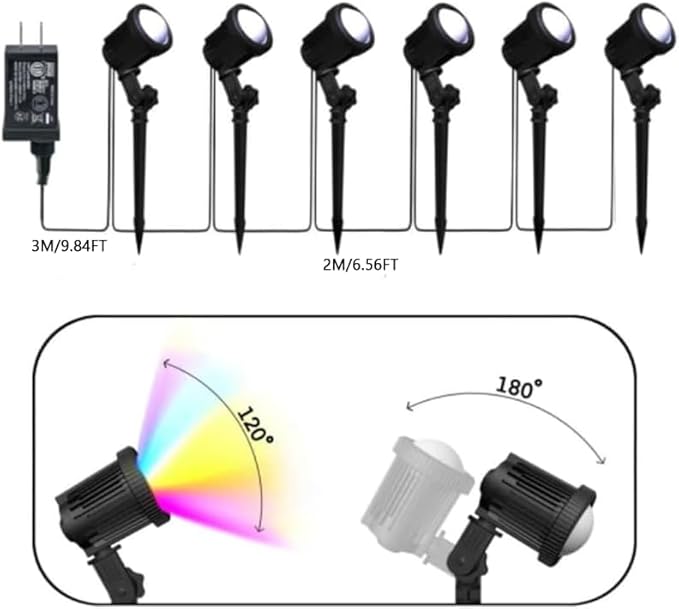 Smart Landscape Spotlights, Low Voltage IP67 Waterproof Outdoor Spot Lights Compatible with APP/Remote Control Color Changing Lights for Yard Garden Pathway Lawn Tree Festival 6 Pack