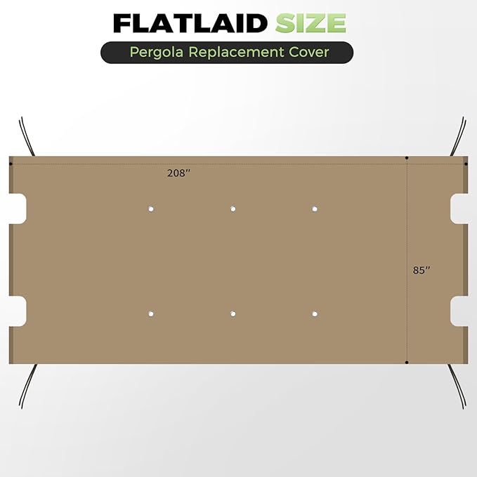 85'' x 208'' Universal Pergola Replacement Cover for Doubleton Steel Pergola L-PG080PST, Waterproof Sunshade Canopy Top for Patio Gazebo, Deck, Porch, Yard, Outdoor Cover Only (Khaki)