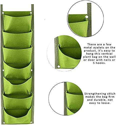 LITLANDSTAR Hanging Planter Bags, 2 Pack 7 Pocket Hanging Vertical Wall Planter Planting Grow Bags Outdoor Indoor Gardening Vertical Greening Flower Container, Planting Bags Storage Bags(Green)