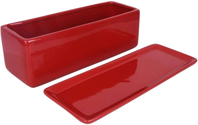 Vencer 14 Inch Rectangular Modern Minimalist Ceramic Succulent Planter Pot - Window Box with Saucer,Office Desktop Potted Stand,Red,VF-0173R