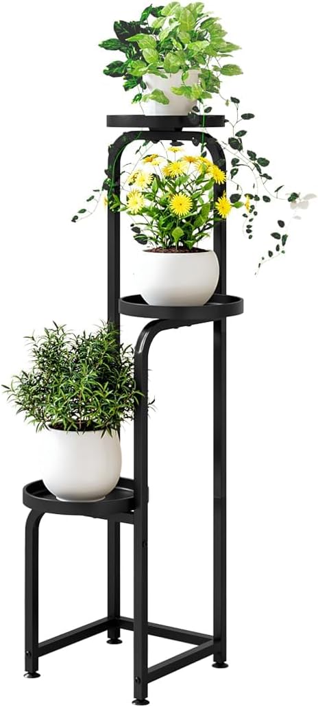 Plant Stand Indoor Outdoor 3 Tier Metal Plant Shelf for Multiple Plants Corner Flower Holders for Living Room Balcony Bedroom Patio Garden, Black (Black, 3-Tier)