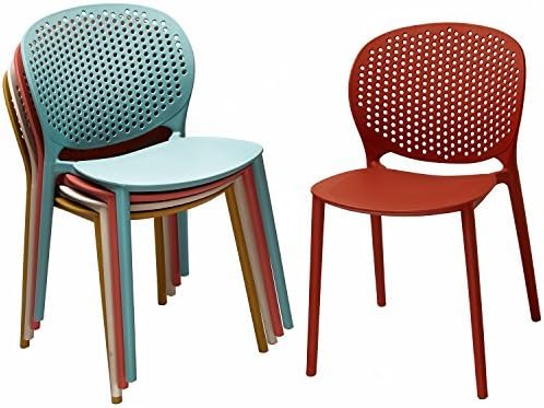 2xhome Set of 4 Patio Dining Chairs | Modern Stackable Outdoor Pool Side Chair | Weather Resistant Plastic for Yard, Porch, Balcony, Kitchen, Black