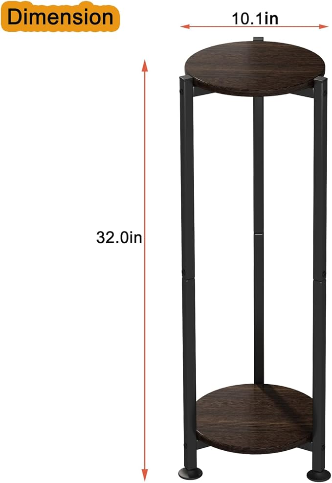 Plant Stand Indoor Outdoor 2 Tier Tall Metal Corner Storage Tiered Plant Shelf Holder Multiple for Living Room Balcony Garden,Black (2 Tier-Black Oak Round)