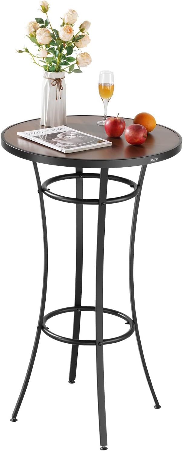 VEVOR Outdoor Round Bar Table, 23.7 in Counter Bar Height Bistro Table, Patio Dining Tables with Easy-to-Clean Top & Sturdy Metal Frame, Indoor High Top Pub Tables for Small Places, Kitchen