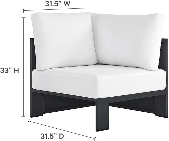 Modway Tahoe Aluminum 3-Piece Outdoor Patio Furniture Gray White, Modular Sectional Sofa Set with Weather-Resistant Cushions, Ideal for Deck, Backyard Poolside