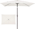 JEAREY 6.5x10 ft Rectangular Patio Umbrellas Outdoor Market Umbrella with Push Button Tilt and Crank, Rectangle Table Umbrella 6 Sturdy Ribs UV Protection for Pool Garden Backyard Deck, Cream-White
