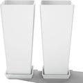 FENCY Set of 2 Tall Planters for Outdoor Plants, 24 Inch Large Tapered Pots with Drainage Trays, Weather-Resistant Plastic Plant Containers for Patio, Porch, Garden, Front Door Decor,White