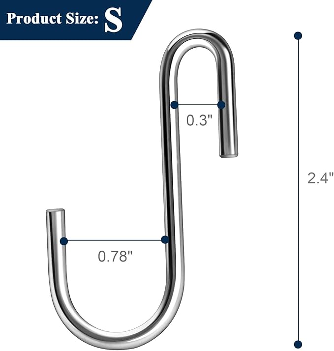 30 Pack 2.4 inches Heavy Duty S Hooks for Hanging, Pan Pot Holder Wire Shelves Rack Hooks for Hanging, S Shaped Hanger Metal Hooks for Kitchen Pots Utensils Jeans Clothes Bags Hats Towels Plants