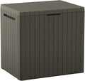 Keter City 30 Gallon Resin Outdoor Storage Box & Patio Side Table for Balcony, Pool, Deck & Garden Accessories, Weather‑Resistant, Mossy Brown