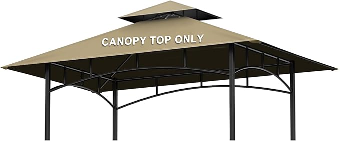 Grill Gazebo Replacement Canopy Top - AONEAR 5'x8' Outdoor BBQ Tent Roof Cover Double Tiered Outdoor Grill Shelter Fit for Model L-GG001PST-F (Khaki)