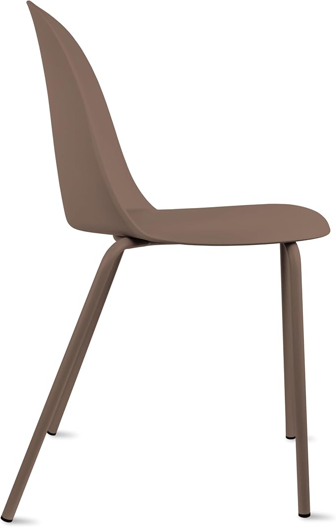 2xhome Set of 4 Modern Stackable Armless Dining Chairs | Plastic Shell Seat with Metal Legs | Indoor or Outdoor Use | Home Kitchen Patio, Brown