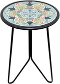 LIFFY Patio Side Table, 12" Outdoor Metal Side Table with Glass Top, Indoor Round Accent End Table for Living Room or Bedroom, Small Decorative Plant Stand Table for Garden Yard Balcony