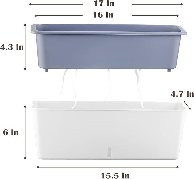 2 Pack Rectangular Planter 17 x 4.5 in Self Watering Planter Window Sill Planters Indoor Rectangle Planter Self Watering Pots Plastic Plant pots with Drainage Holes White Flower Pot Indoor