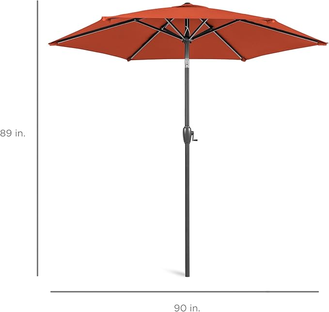 Best Choice Products 7.5ft Heavy-Duty Round Outdoor Market Table Patio Umbrella w/Steel Pole, Push Button Tilt, Easy Crank Lift - Rust