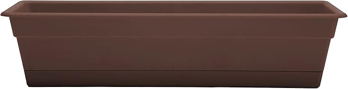 Bloem Dura Cotta Window Box Planter: 24" - Chocolate - with Tray, Weatherproof Resin Box, Removable Tray for Indoor & Outdoor Use, Gardening, 3 Gallon Capacity