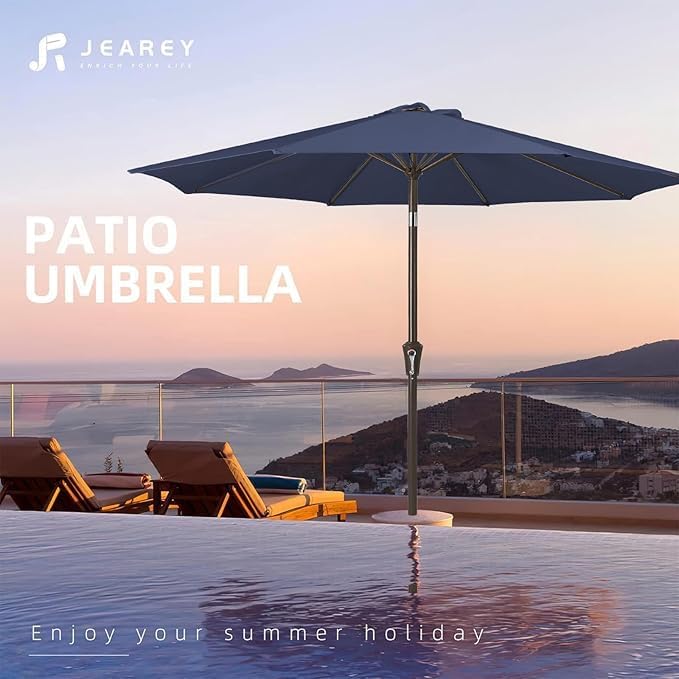 JEAREY 9FT Outdoor Patio Umbrella Outdoor Table Umbrella with Push Button Tilt and Crank, Market Umbrella 8 Sturdy Ribs UV Protection Waterproof for Garden, Deck, Backyard, Pool (Purplish Blue)