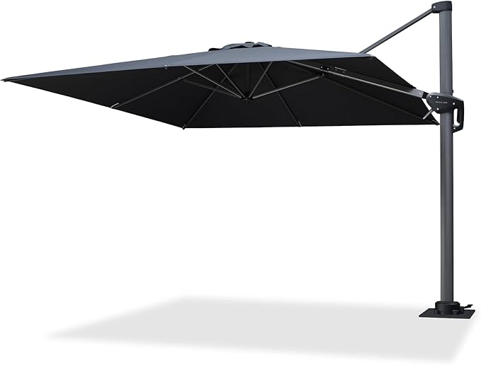 PURPLE LEAF 8' X 8' Patio Umbrella with Steel Plate Base for Pool 7' High Offset Outdoor Cantilever Umbrella Swimming Pool Umbrella with 360°Rotation for Poolside Grey