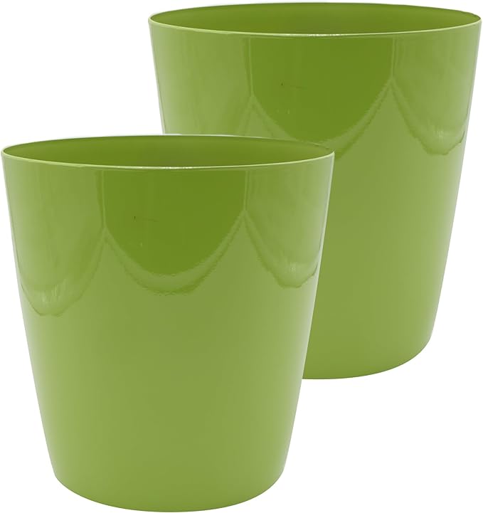 The HC Companies Aria Round Self-Watering Pot - Lightweight Plastic Planter for Herbs & More - Durable Plant Pots for Indoor Plants & Outdoor Plants (12" Glossy Avocado, Pack of 2)