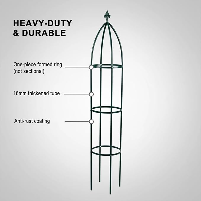 100% Metal Obelisk Garden Trellis 6.3 Feet Tall Sturdy Plant Support for Climbing Vines and Flowers Stands,1pc Upgrade (Green, Large)