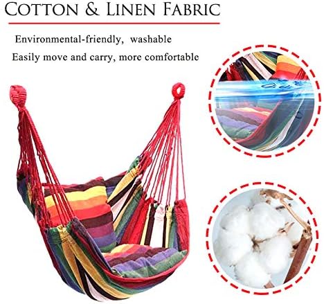 Hommtina Hammock Chair Hanging Rope Swing, Max 300 Lbs Hanging Chair with Pocket & Durability Perfect for Outdoor, Home, Bedroom, Patio, Yard (Pillows NOT Included,Colorful)