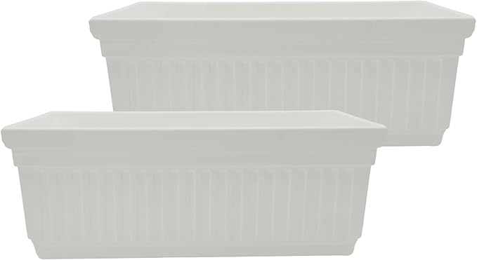 The HC Companies 18 Inch Venetian Window Planter Box with Drainage Plug, Lightweight UV-Resistant Plastic Indoor & Outdoor Planters, 2-Pack Flower Box for Garden & Home Decor, White